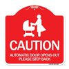 Signmission Caution Automatic Door Opens Out Please Step Back W/ Graphic Alum Sign, 18" x 18", RW-1818-24287 A-DES-RW-1818-24287